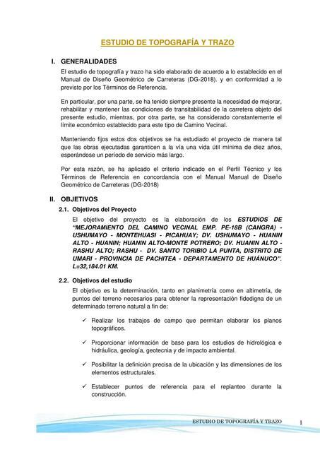 Informe De Estudio Topogr Fico De Dise O De Carreteras Apuntes De