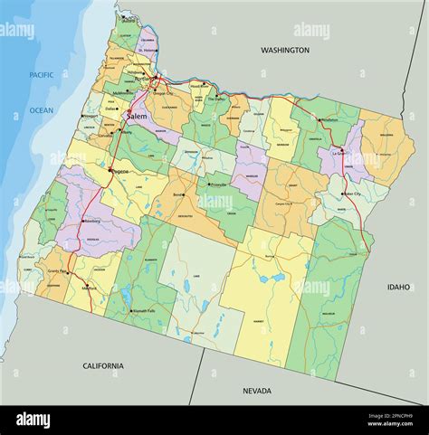 Oregon Altamente Detallado Mapa Pol Tico Editable Con Etiquetado