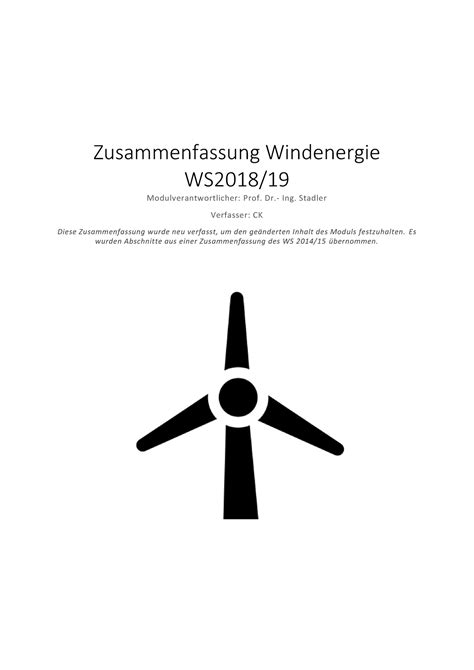 Ws Zusammenfassung Zusammenfassung Windenergie Ws