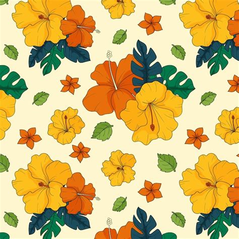 Free Vector Hand Drawn Hibiscus Flower Pattern Illustration