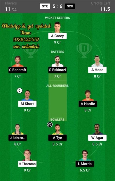 Str Vs Sco 48th Match Dream11 Team Fantasy Prediction