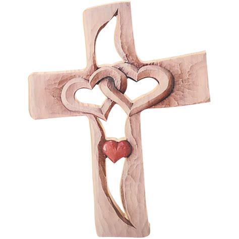 Carved Wooden Cross Intertwined Hearts Wall Hanging Carved Cross