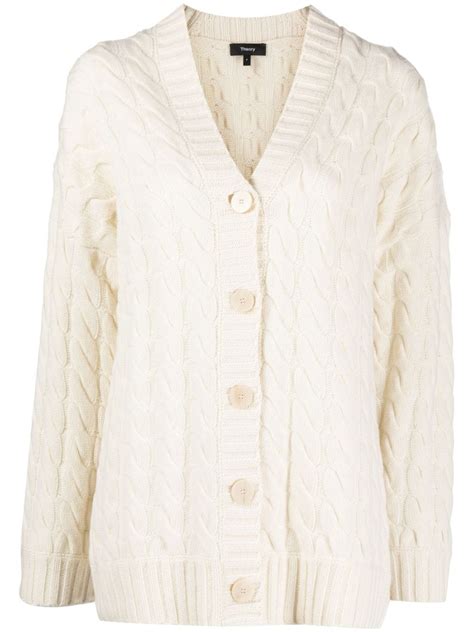 Theory V Neck Cable Knit Cardigan Farfetch