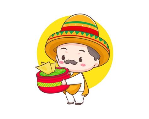 Premium Vector Mexican Chef With Sombrero Holding Guacamole And