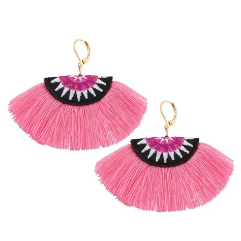 Coloful Vintage Big Tassel Dangle Earring For Women Fan Shape Embroidery Drop Earring Boho Beach