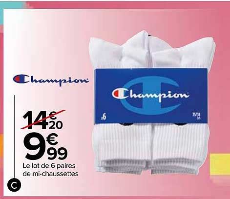 Promo Le Lot De 6 Paires De Mi Chaussettes Champion Chez Carrefour