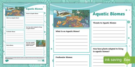 Aquatic Biomes Fact File Template Teacher Made Twinkl Worksheets