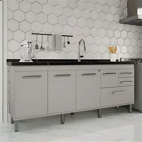 Gabinete De Cozinha Leroy Merlin - Gabinete De Cozinha 174cm Branco Balcão 3 Gavetas 100% Mdf Cinza ...