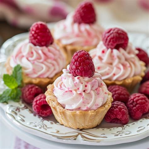 Premium Photo Delicious Raspberry Tartlets With Whipped Cream And