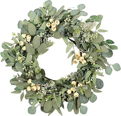 Weldomcor Green Eucalyptus Wreath For Front Door 20 Inch Artificial