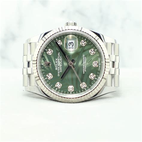 Rolex Datejust 36mm Jubilee 126234 Olive Green Palm W 10 Point Diamonds