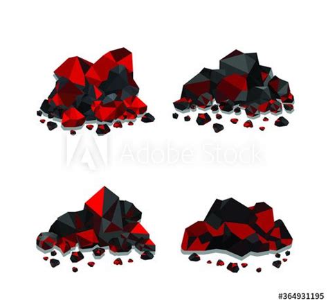 Collection Of Heaps Of Glowing Coal Hot Embers Ad Glowing Heaps