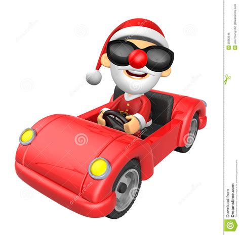 Driving A Red Sports Car In 3d Santa Character 3d Christmas Cha