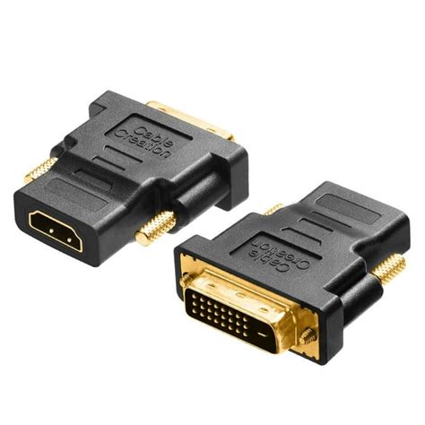 Cablecreation Dvi To Hdmi [2 Pack] Gold Plated Dvi To Hdmi Adapter