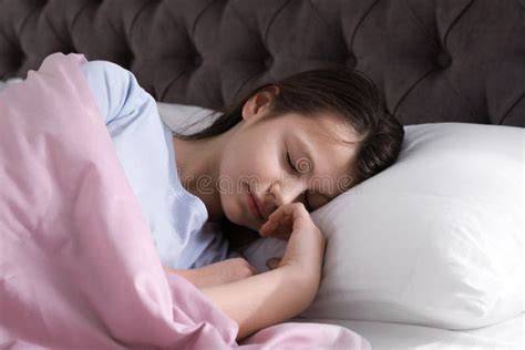 Beautiful Little Girl Sleeping In Bed Stock Image Image Of Relaxing