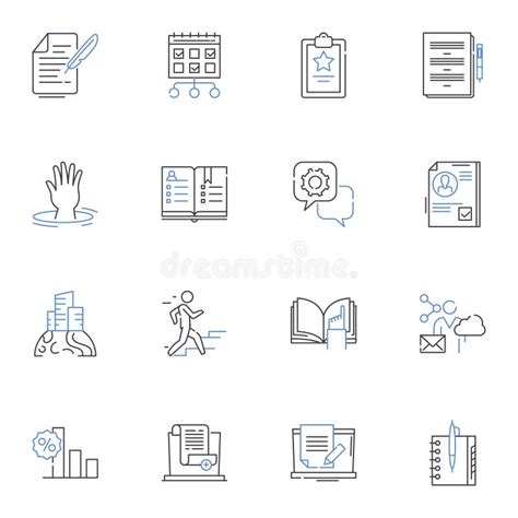 Writing Materials Line Icons Collection Pen Pencil Notebook Paper