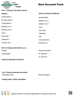 Fillable Online New Account Form Bscobiesdirectb Fax Email Print