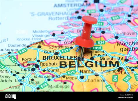 Brussels Pinned On A Map Of Europe Stock Photo Alamy