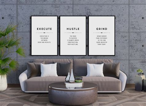 Minimalist Office Decor Wall Art, Execute Hustle Grind Inspirational ...