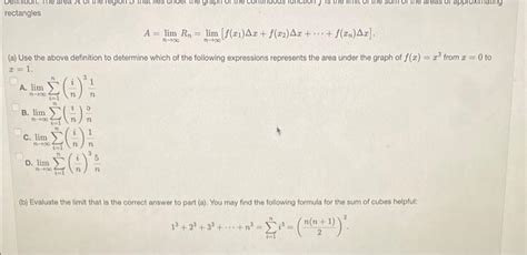 Solved Alimn→∞rnlimn→∞ Fx1Δxfx2Δx⋯fxnΔx A Use