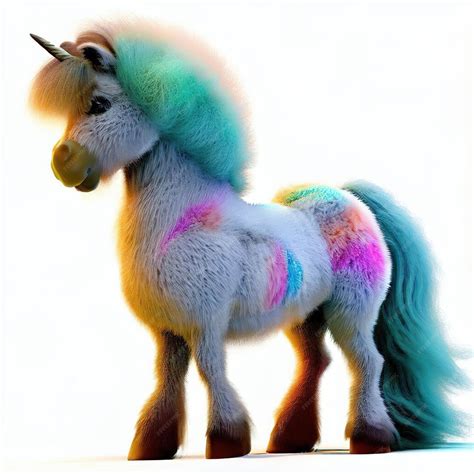 Foto De Unicórnio De Verdade Colorido - Um unicórnio colorido com crina e cauda está parado na frente de um ...