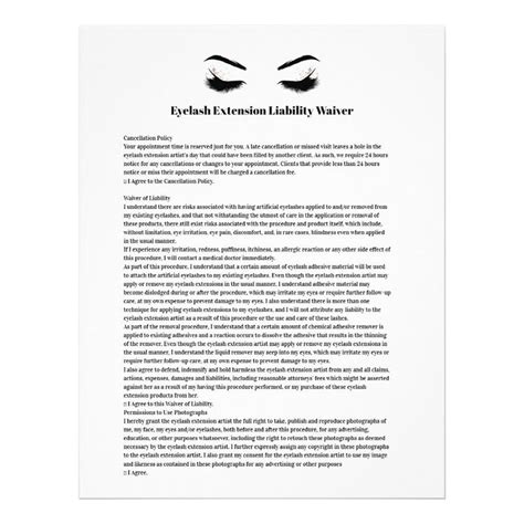 Glamorous Eyelash Extension Liability Waiver Form Flyer Zazzle