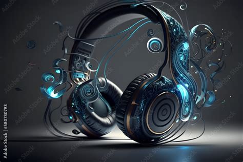 Headphones with music notes in color background. Music concept ...