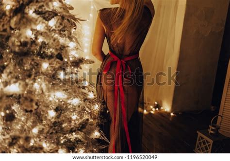 Sexy Nude Woman Transparent Dress Red Stock Photo 1196520049 Shutterstock