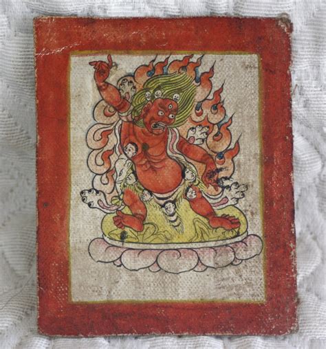 Small Vintage Tibetan Thangka Painting Of Mahakala God Of Destruction