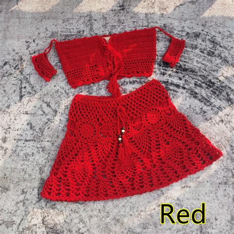 Women Crochet Sexy Bikini Set Boho Swimsuit Vest Short Skirt Hollow Sunbathing Ebay