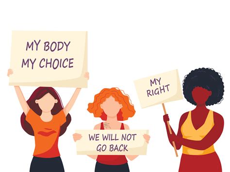 Vector Illustration Of Women Holding Signs Or Placard On A Protest