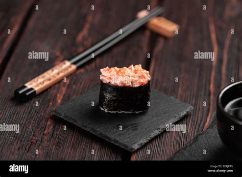 Gunkan Maki Sushi Of Fish Salmon Scallop Perch Eel Shrimp And