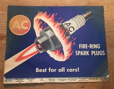 1962 Vintage Ac Delco Spark Plug Sign Chart Paper Advertising 1928606761