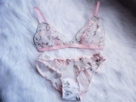 Pink Blossom Lingerie Set Embroidered Lingerie Sheer Etsy