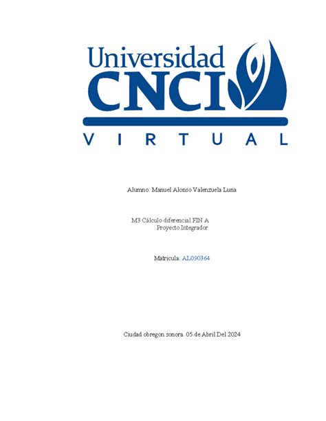 Proyecto Integrador Calculo Diferencial C Lculo Integral Alumno