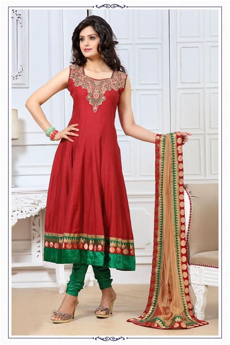 Red Silk Salwar Kameez Silk Anarkali Suits Dress Indian Style