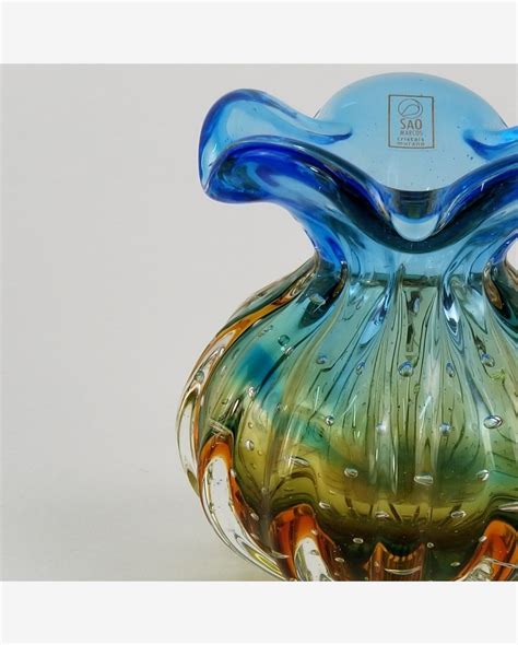 Riachuelo Trouxinha Vaso De Murano Cristais S O Marcos Azul E Mbar