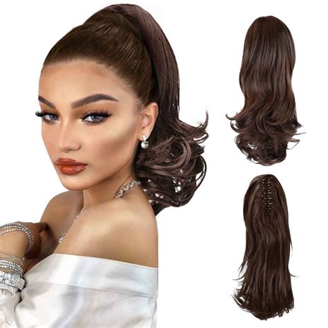 Pc Brown Ponytail Extension Clip Curly Wavy Clip In Hairpiece A Jaw