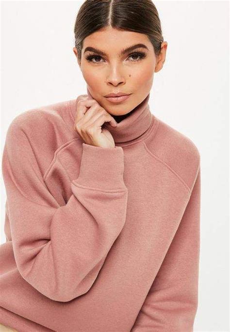 Missguided Rose Turtle Neck Raglan Oversized Sweatshirt Plunge Bodysuit