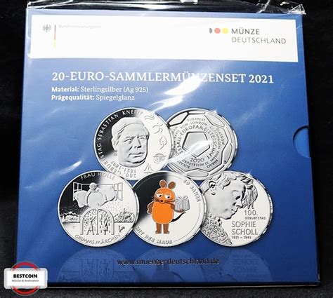 DEUTSCHLAND 2021 20 SAMMLERMÜNZENSET 5 mal 20 EURO ORIGINALE AUSGABE