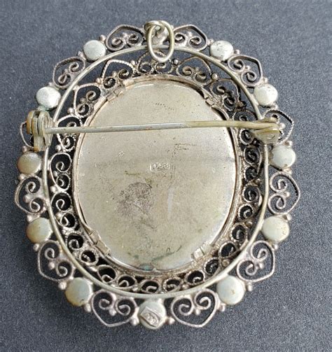 Antique Hand Painted Brooch 800 Silver Gem