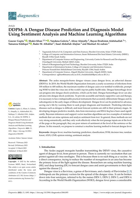 Pdf Ddpm A Dengue Disease Prediction And Diagnosis Model Using