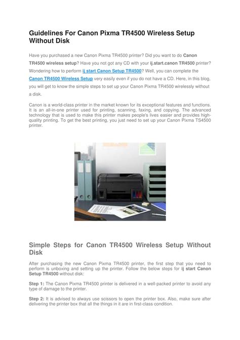 PPT - Guidelines For Canon Pixma TR4500 Wireless Setup Without Disk ...