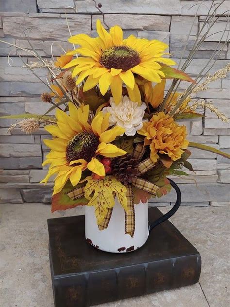 Fall Sunflower Arrangement Sunflower Mum Centerpiece Harvest Image 1