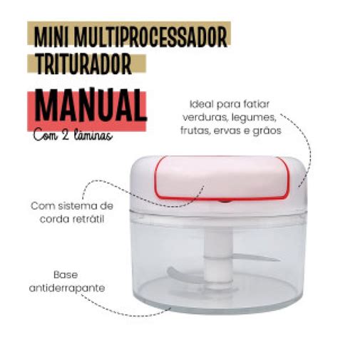 Mini Multiprocessador Triturador Manual 2 Lâminas Inox Alho Utilities