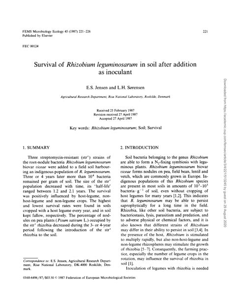 (PDF) Survival of Rhizobium leguminosarum in soil after addition as ...