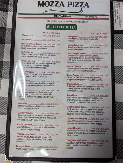 Mozza Pizza menu : r/HuntsvilleAlabama