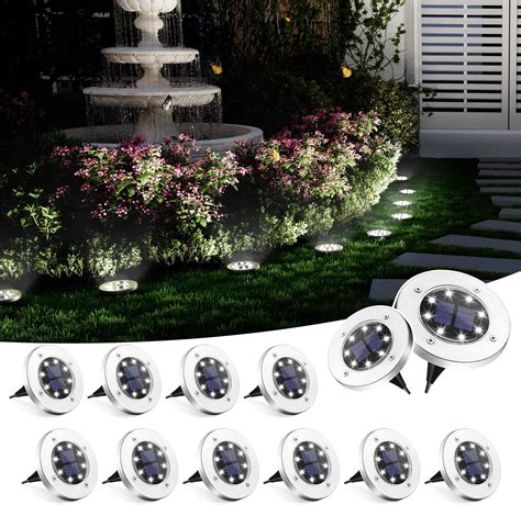 Solar Pathway Lights Outdoor 12 Packs Bright White 16 Leds Solar Ground Lights Walkway Lights