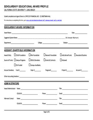 Fillable Online Csulb Scholarship Educational Award Profile Form