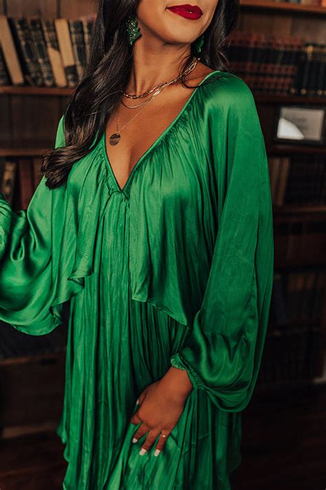 Impeccably Dressed Satin Dress In Kelly Green • Impressions Online Boutique